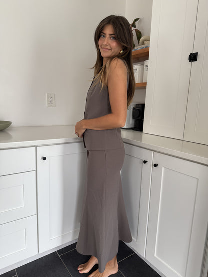 Genevieve Grey Fit Flare Midi Skirt