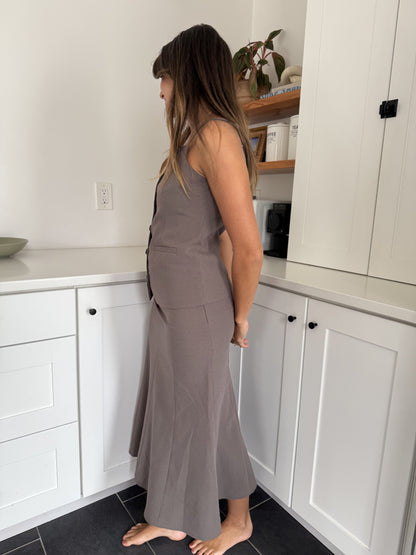 Genevieve Grey Fit Flare Midi Skirt