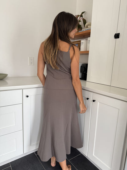 Genevieve Grey Fit Flare Midi Skirt