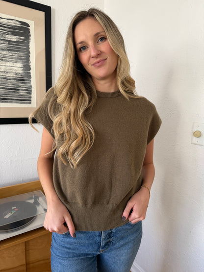 Miou Muse Victoria Short Sleeve Soft Knit Top (Olive)