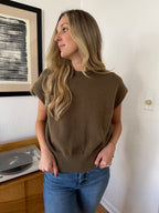 Miou Muse Victoria Short Sleeve Soft Knit Top (Olive)