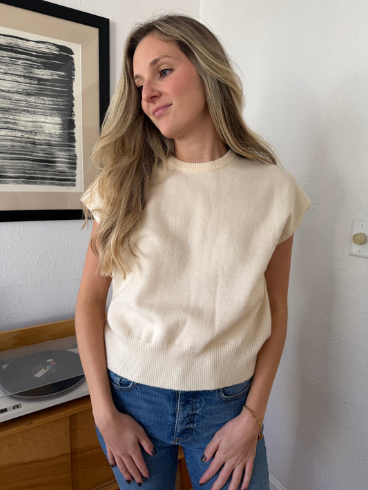 Miou Muse Victoria Short Sleeve Soft Knit Top (Cream)