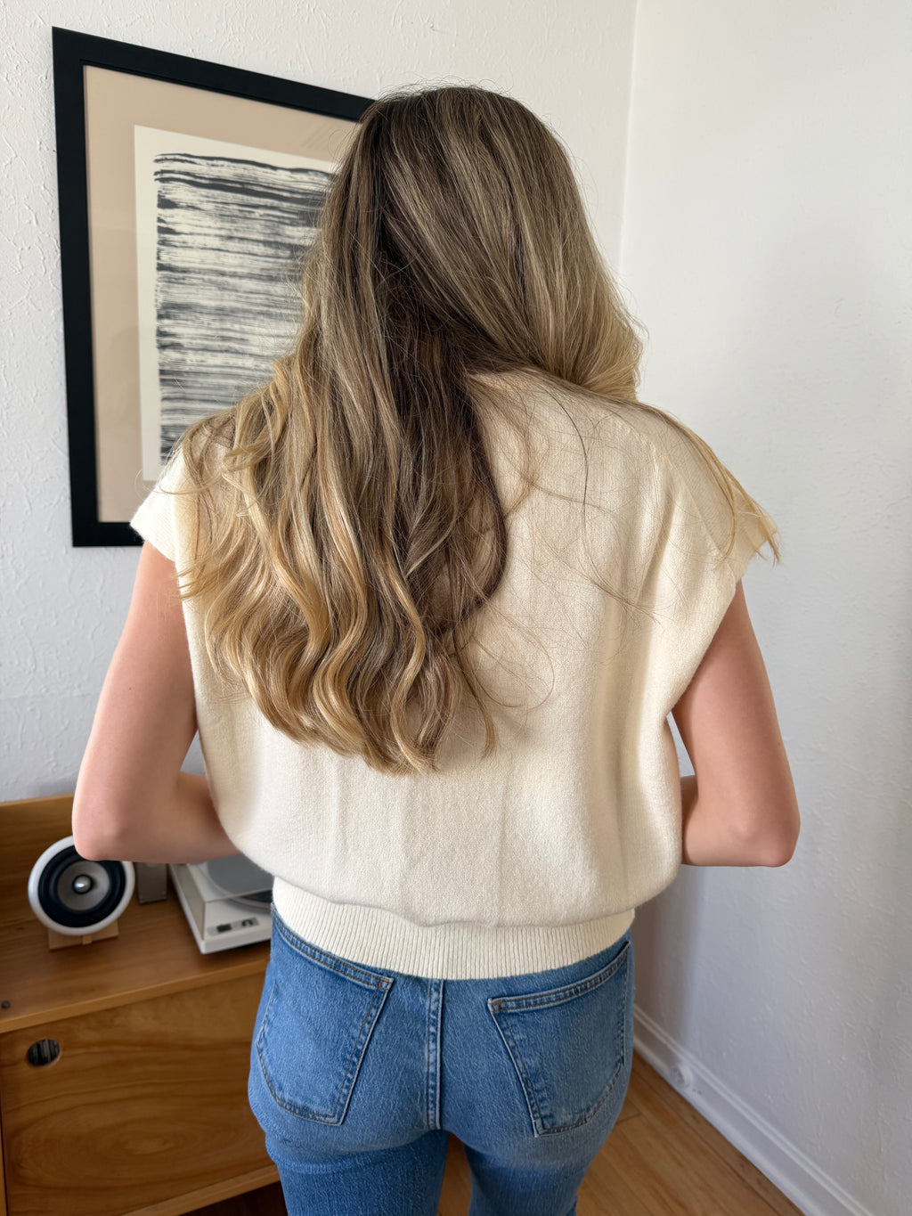 Miou Muse Victoria Short Sleeve Soft Knit Top (Cream)