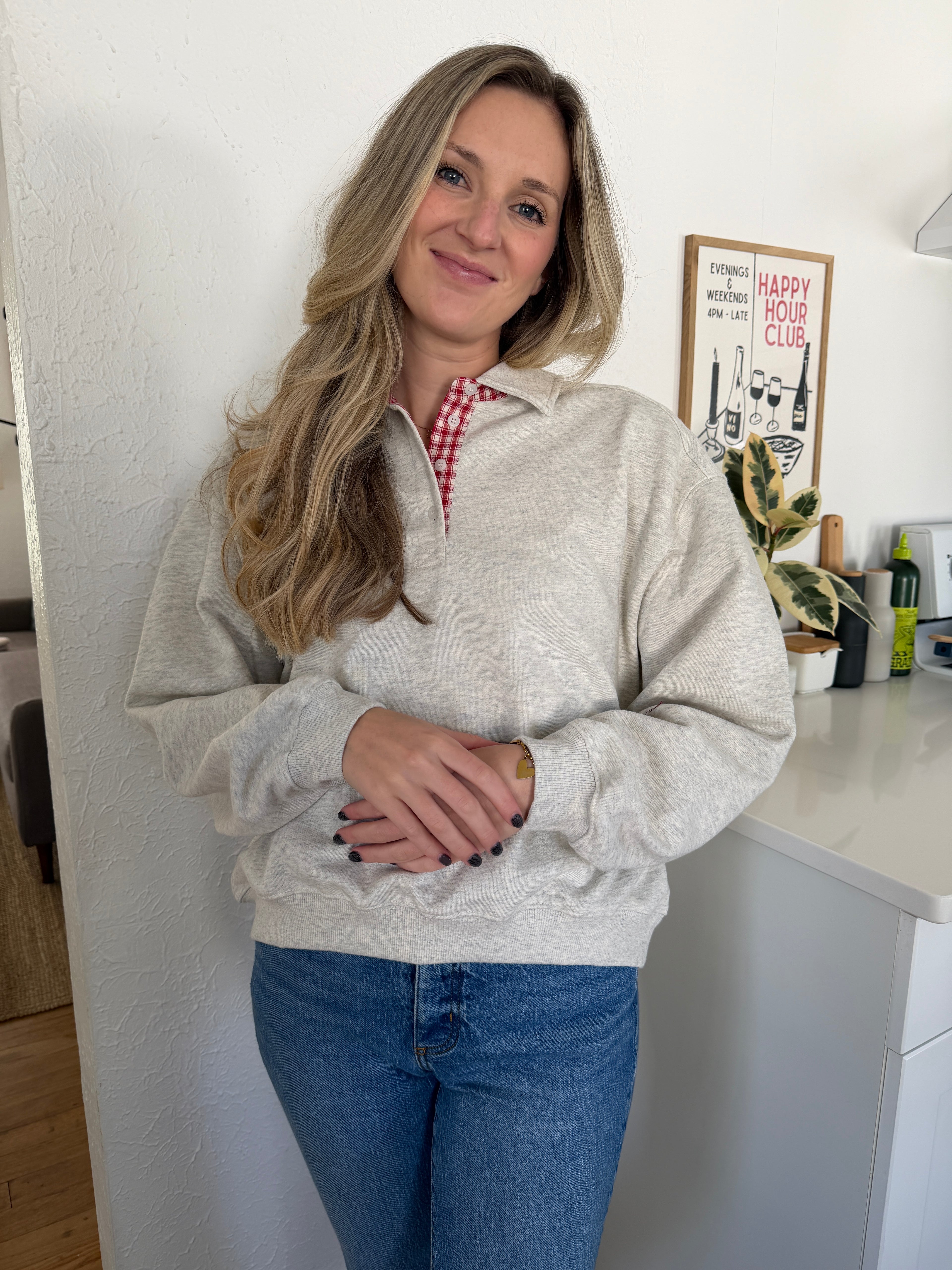 Things Between Vivi Cotton Rugby Collared Sweatshirt (Grey)