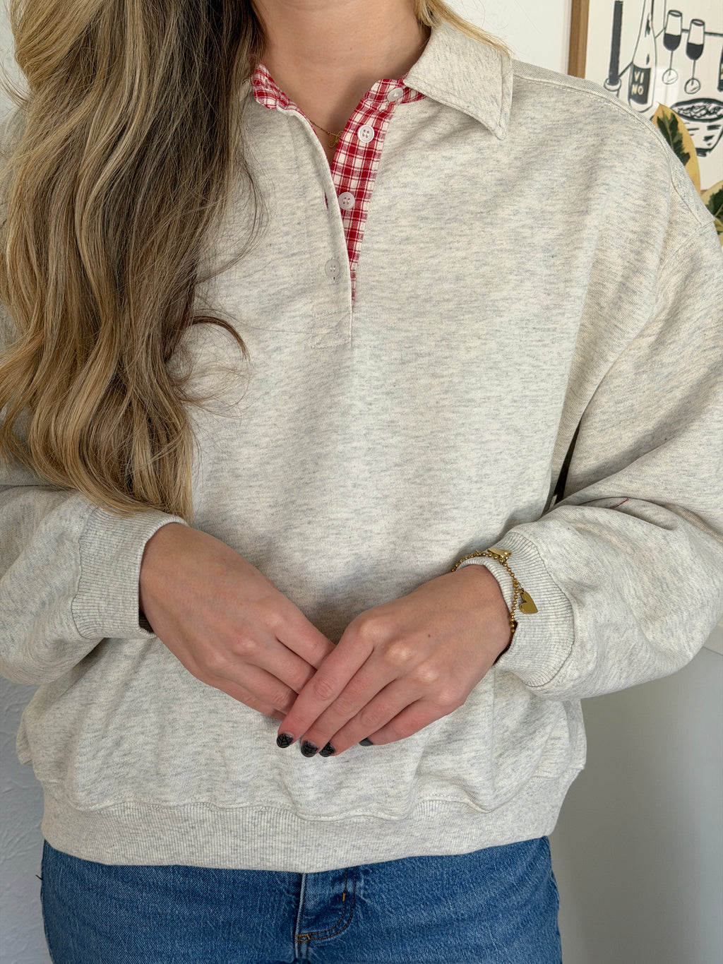 Things Between Vivi Cotton Rugby Collared Sweatshirt (Grey)