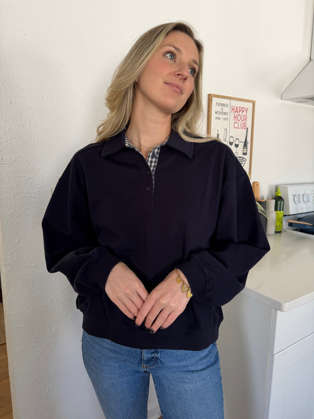 Things Between Vivi Cotton Rugby Collared Sweatshirt (Navy)