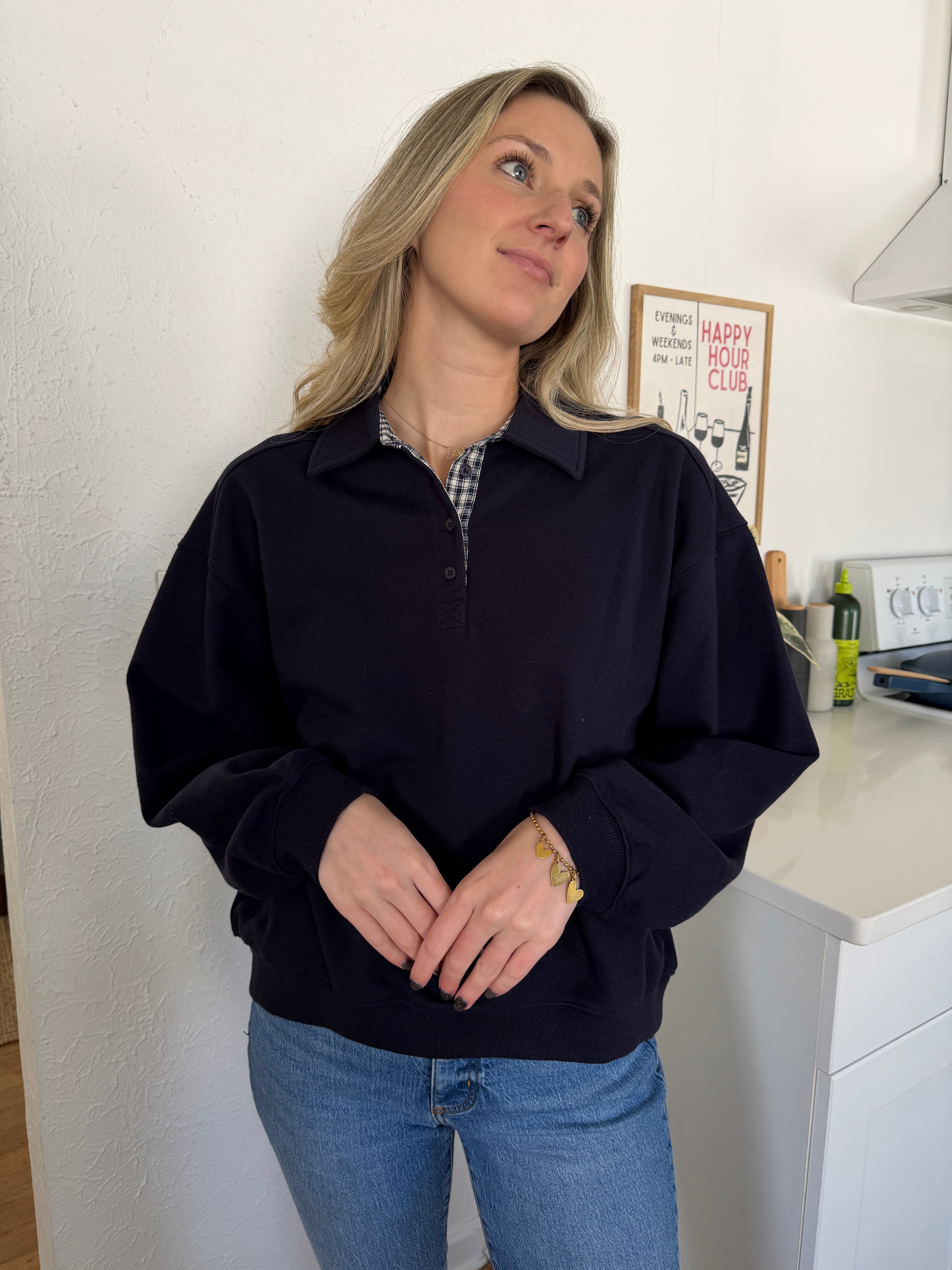 Things Between Vivi Cotton Rugby Collared Sweatshirt (Navy)