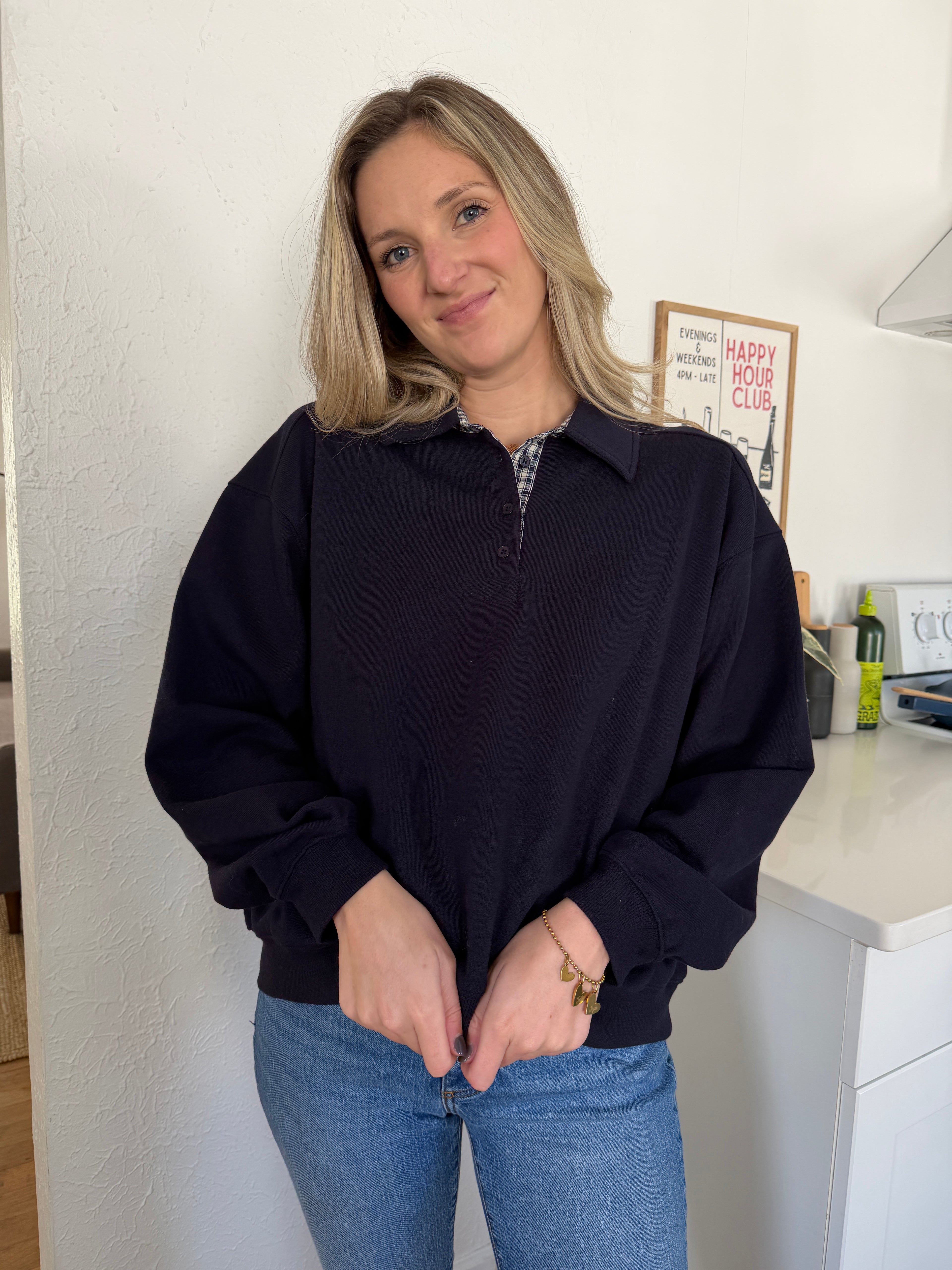 Things Between Vivi Cotton Rugby Collared Sweatshirt (Navy)