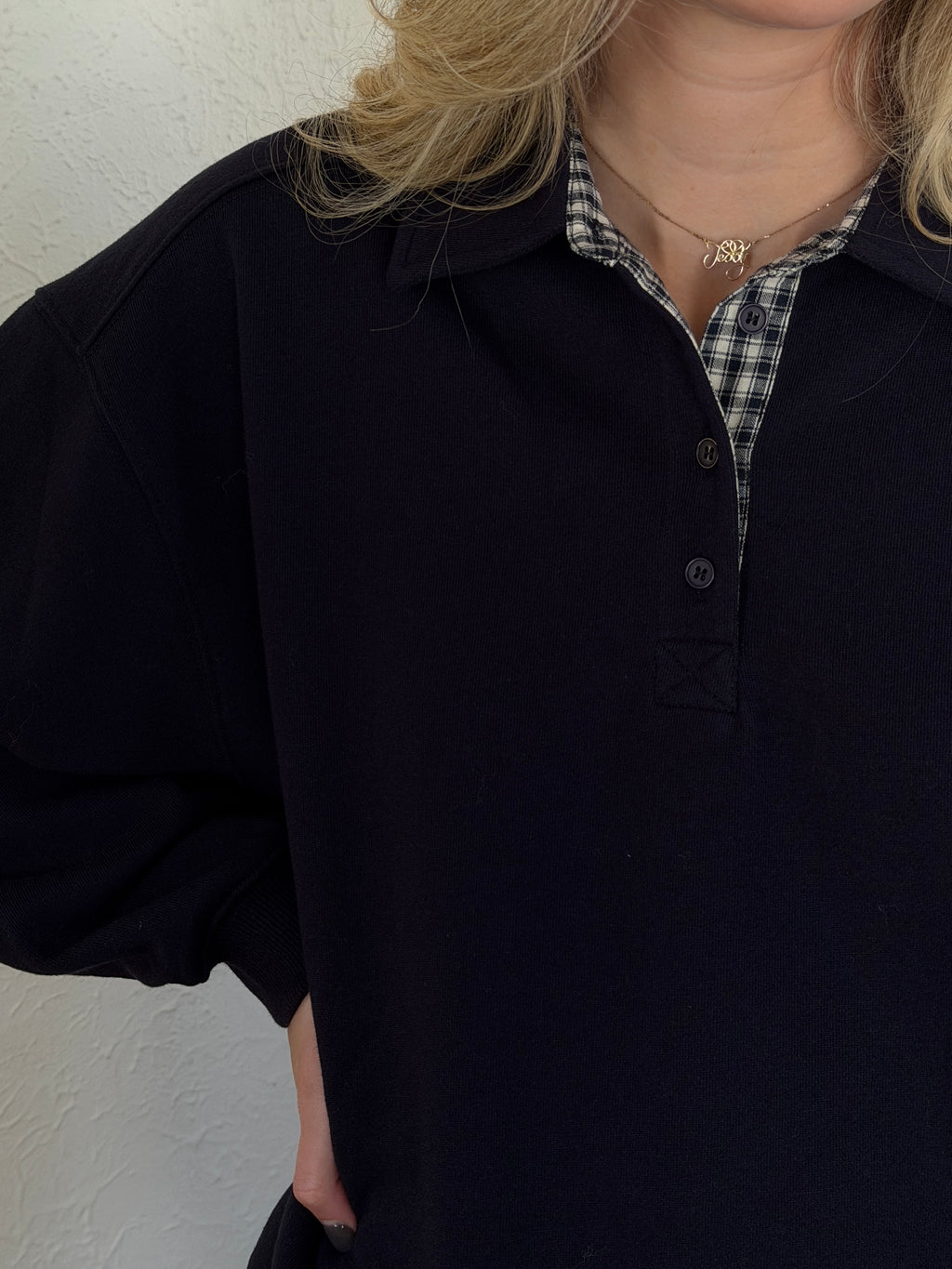 Things Between Vivi Cotton Rugby Collared Sweatshirt (Navy)