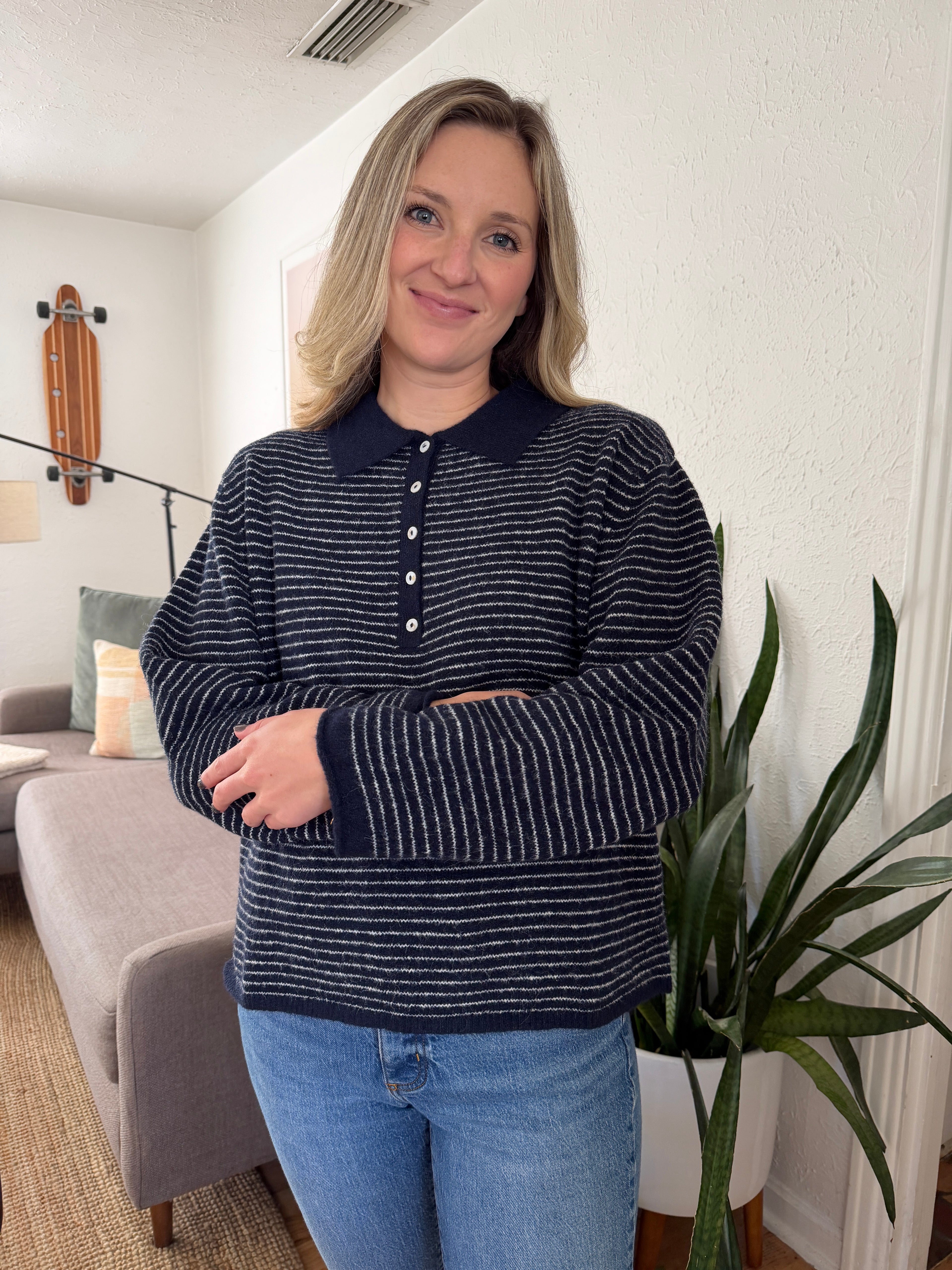 Things Between Valerie Navy Polo Rugby Sweater