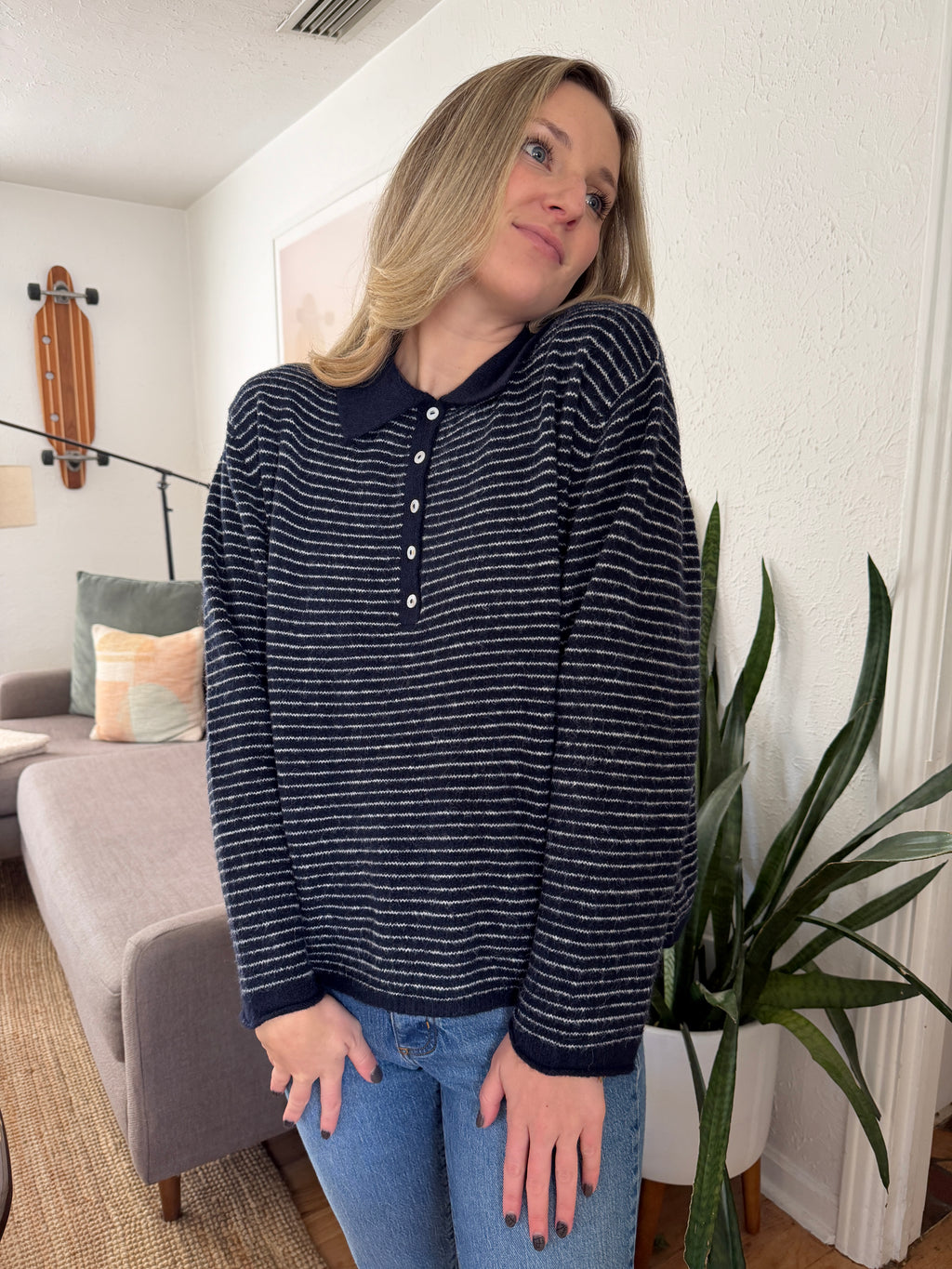 Things Between Valerie Navy Polo Rugby Sweater