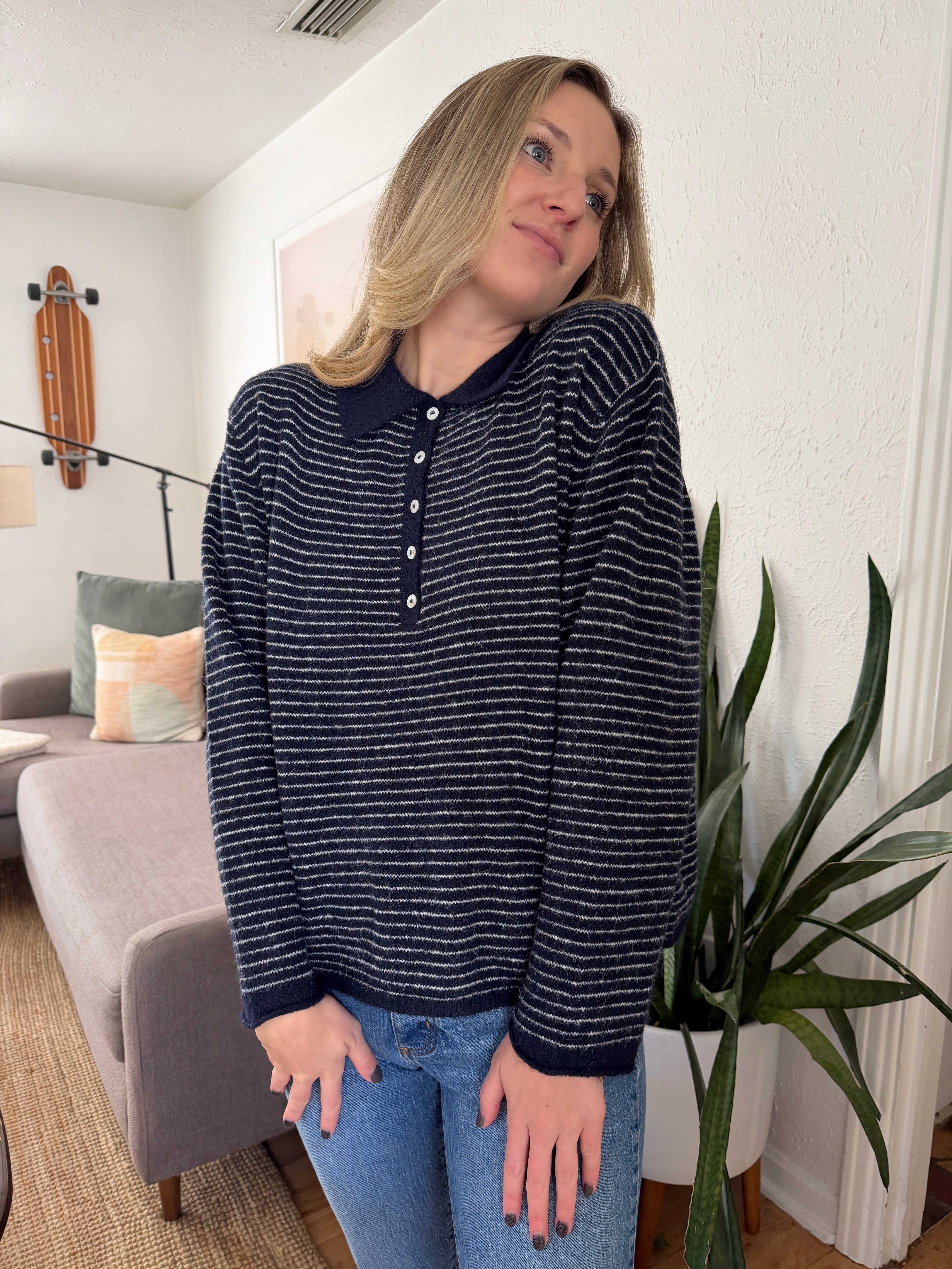 Things Between Valerie Navy Polo Rugby Sweater