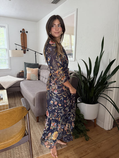 Current Air Midnight Floral Surplus Long Sleeve Midi Dress