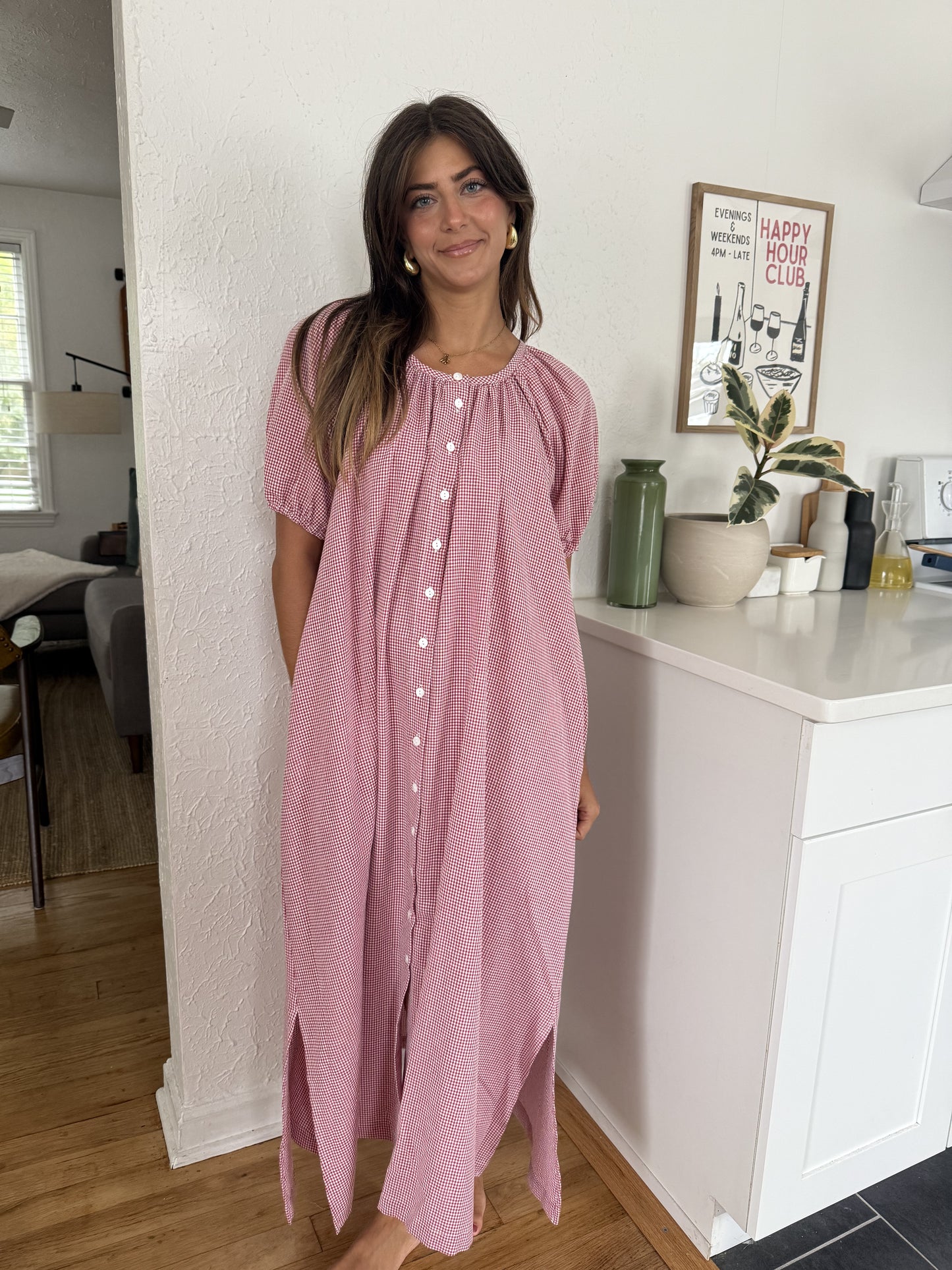 Things Between Gracie Red Gingham Puff Sleeve Maxi Dress