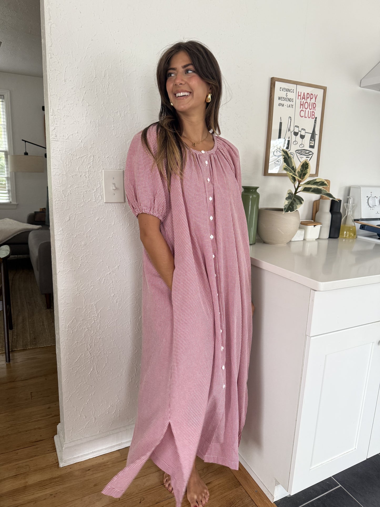 Things Between Gracie Red Gingham Puff Sleeve Maxi Dress