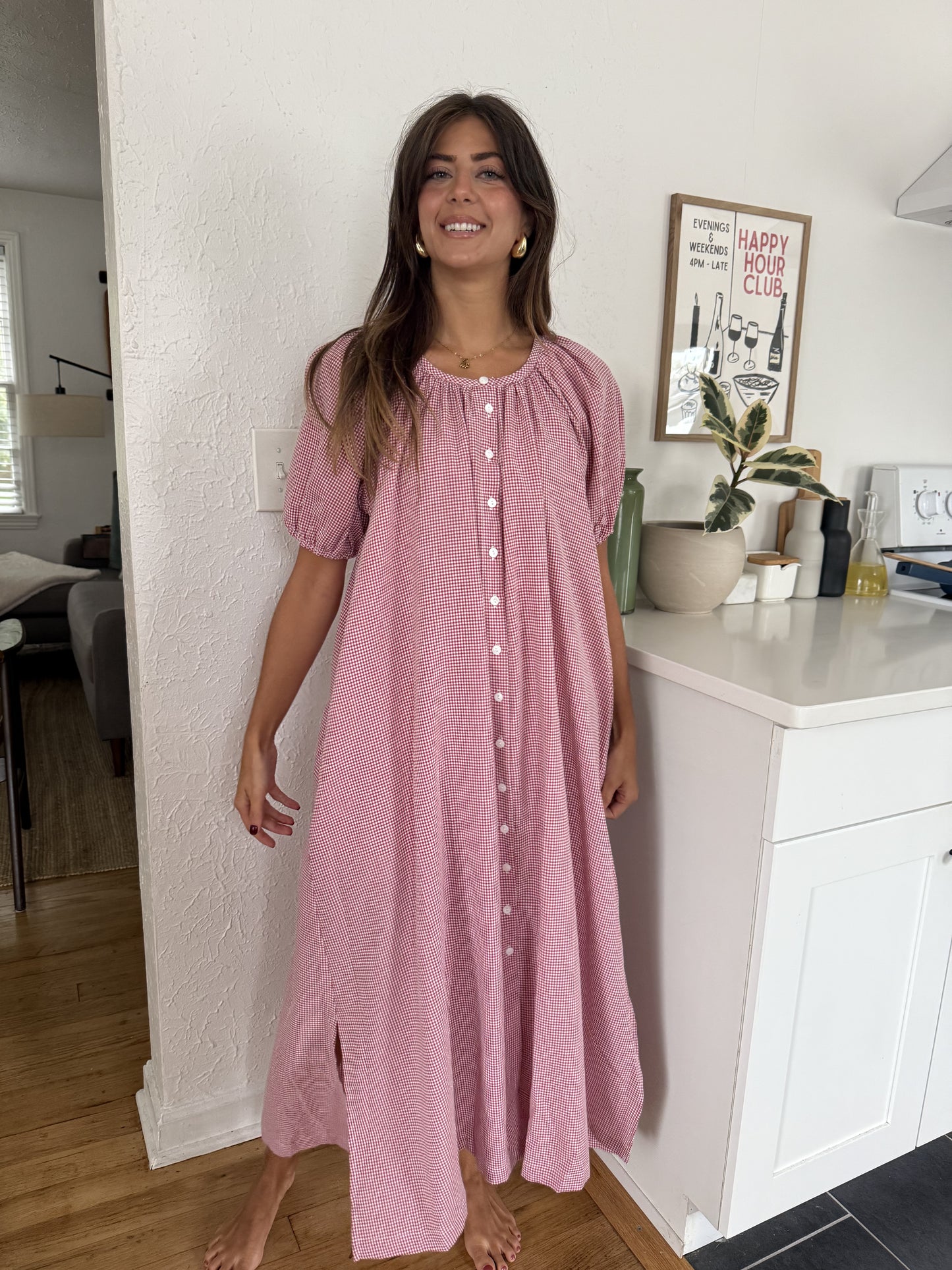 Things Between Gracie Red Gingham Puff Sleeve Maxi Dress