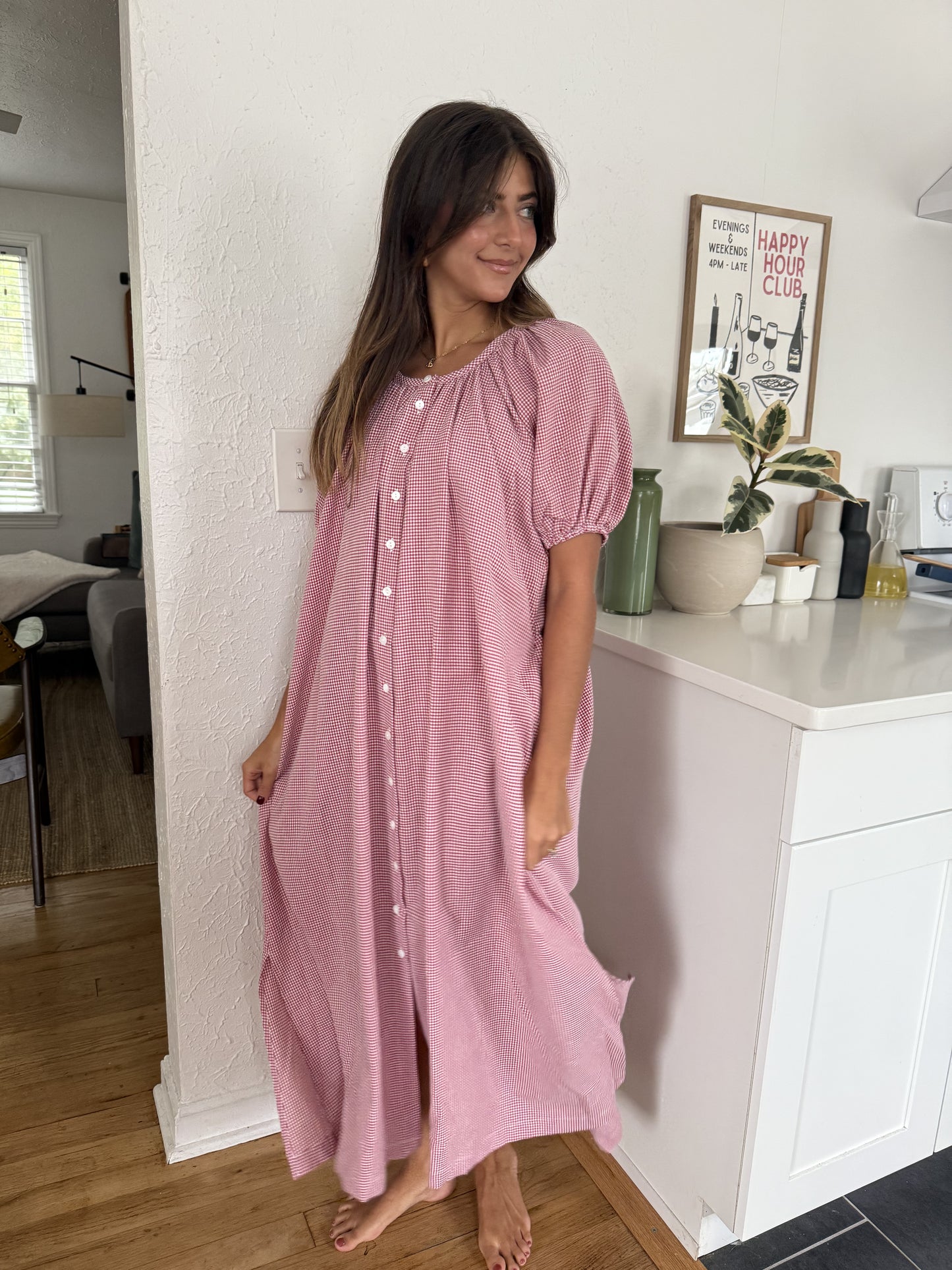 Things Between Gracie Red Gingham Puff Sleeve Maxi Dress