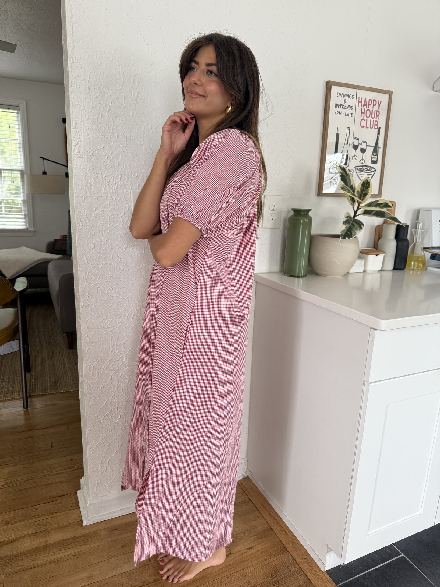 Things Between Gracie Red Gingham Puff Sleeve Maxi Dress