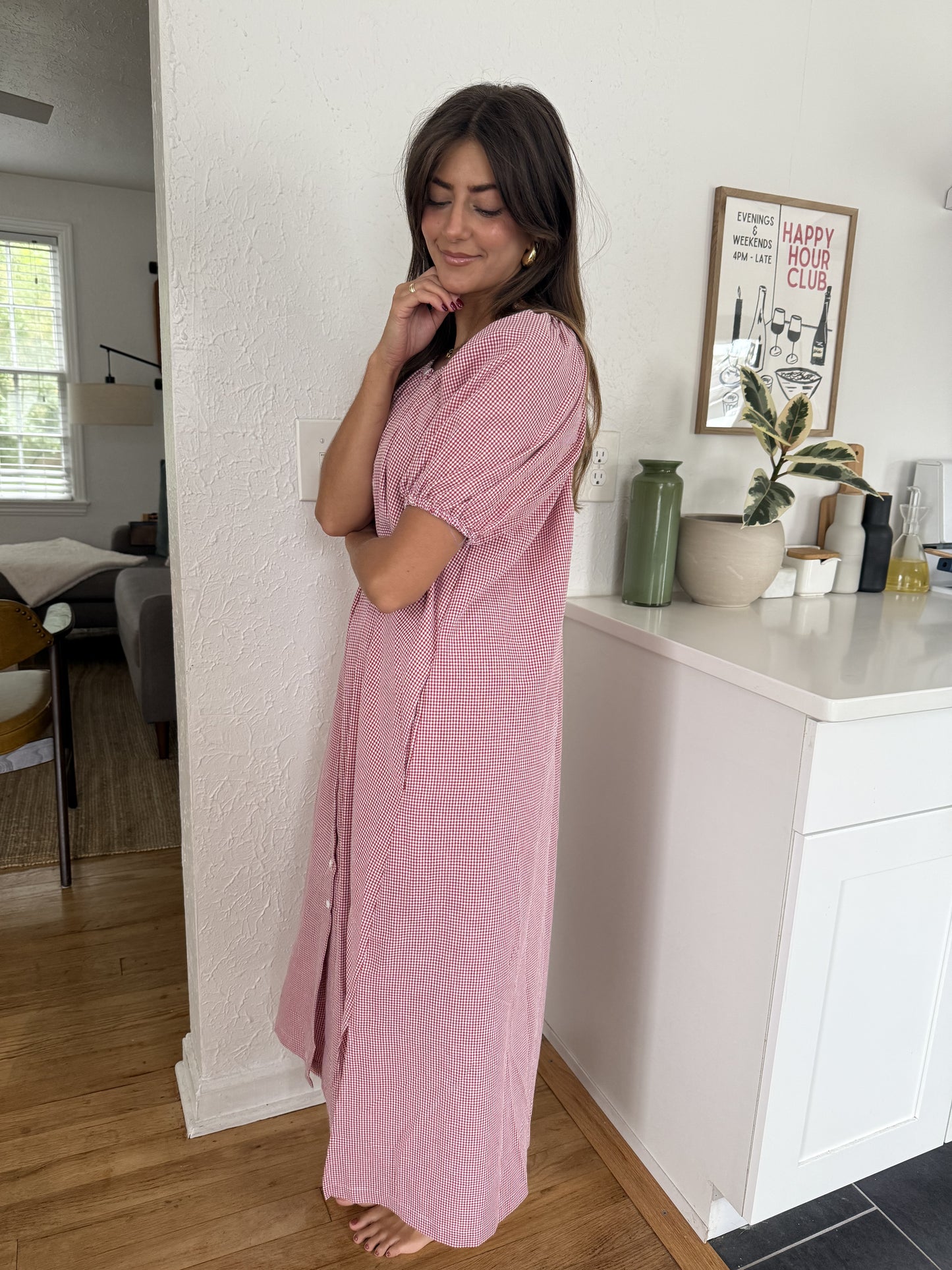 Things Between Gracie Red Gingham Puff Sleeve Maxi Dress