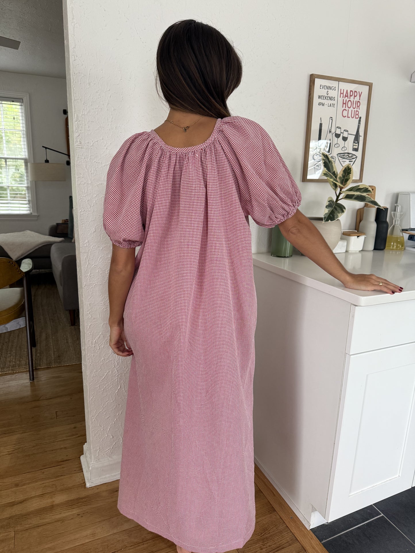 Things Between Gracie Red Gingham Puff Sleeve Maxi Dress