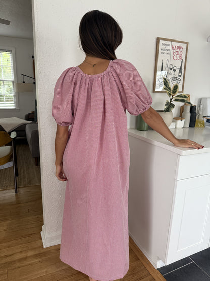 Things Between Gracie Red Gingham Puff Sleeve Maxi Dress