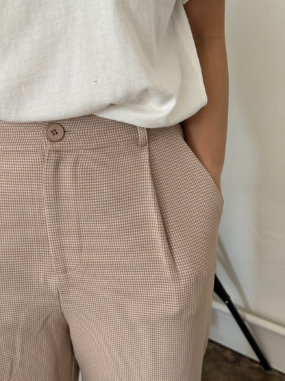 Needii Whitney Taupe Gingham Straight Leg Pants (S)