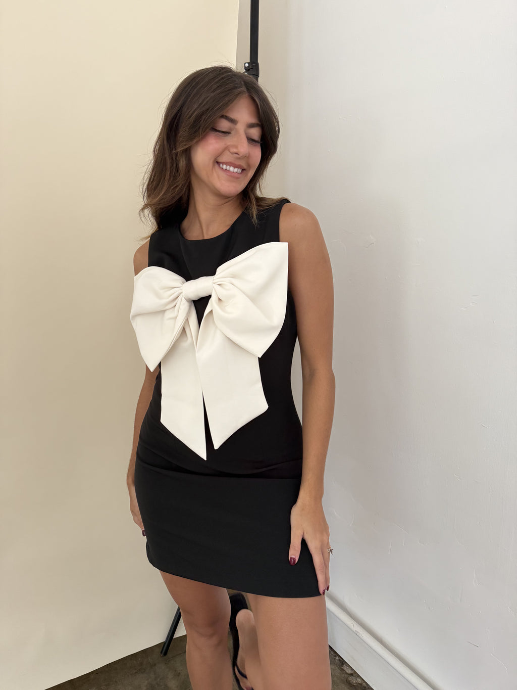 Iris Black Bow Detail Sleeveless Mini Dress (M)