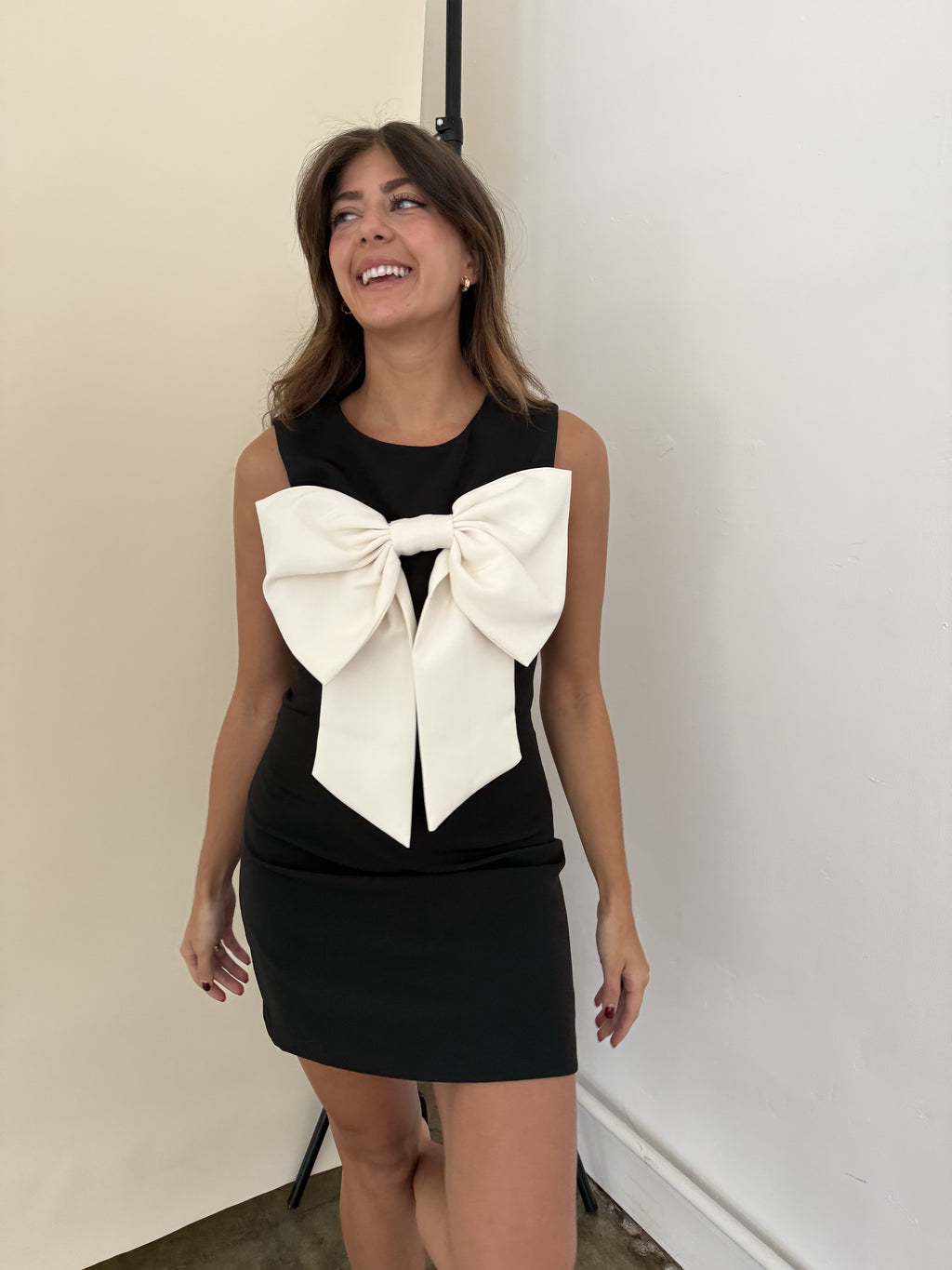 Iris Black Bow Detail Sleeveless Mini Dress (M)