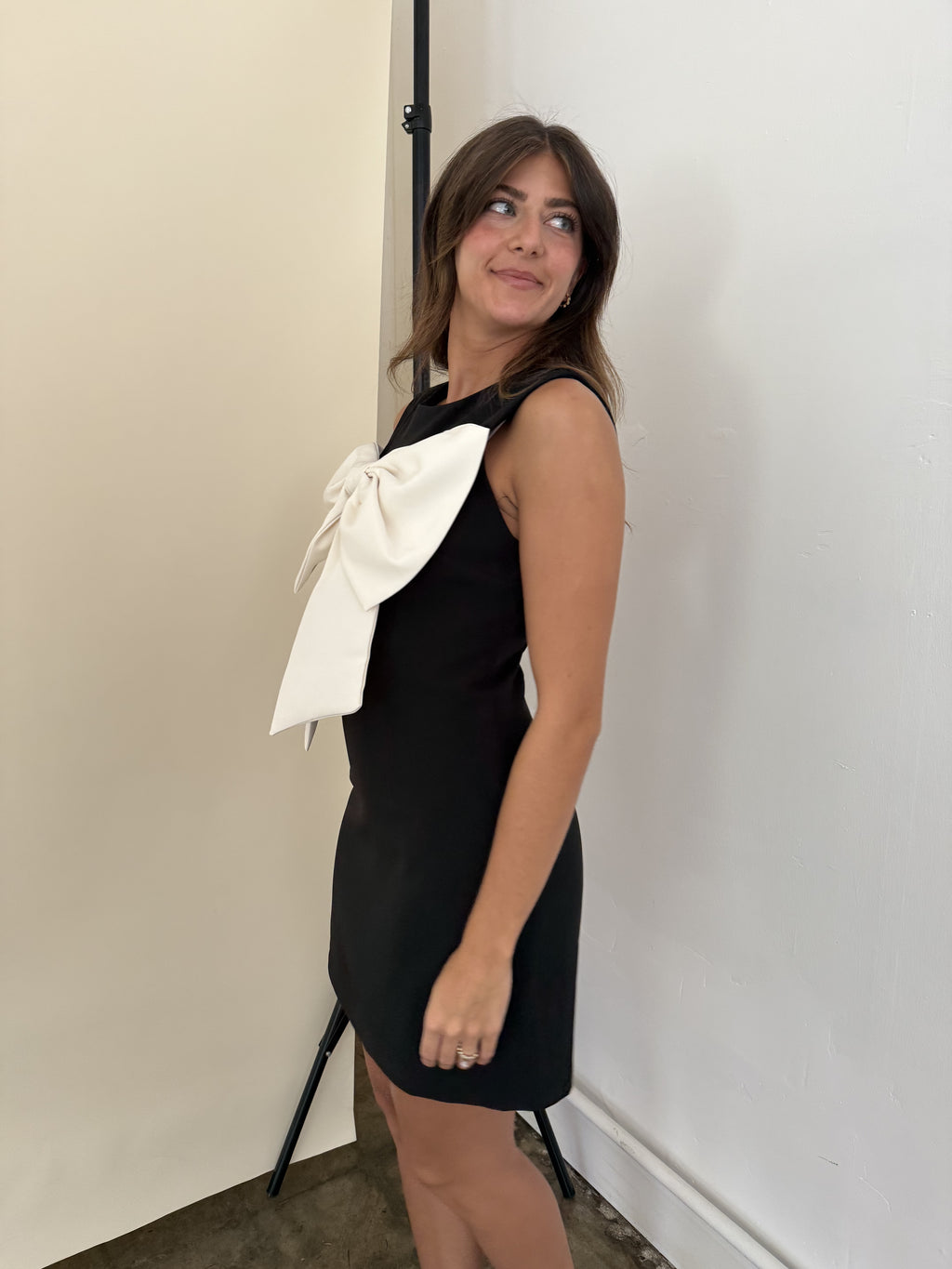 Iris Black Bow Detail Sleeveless Mini Dress (M)