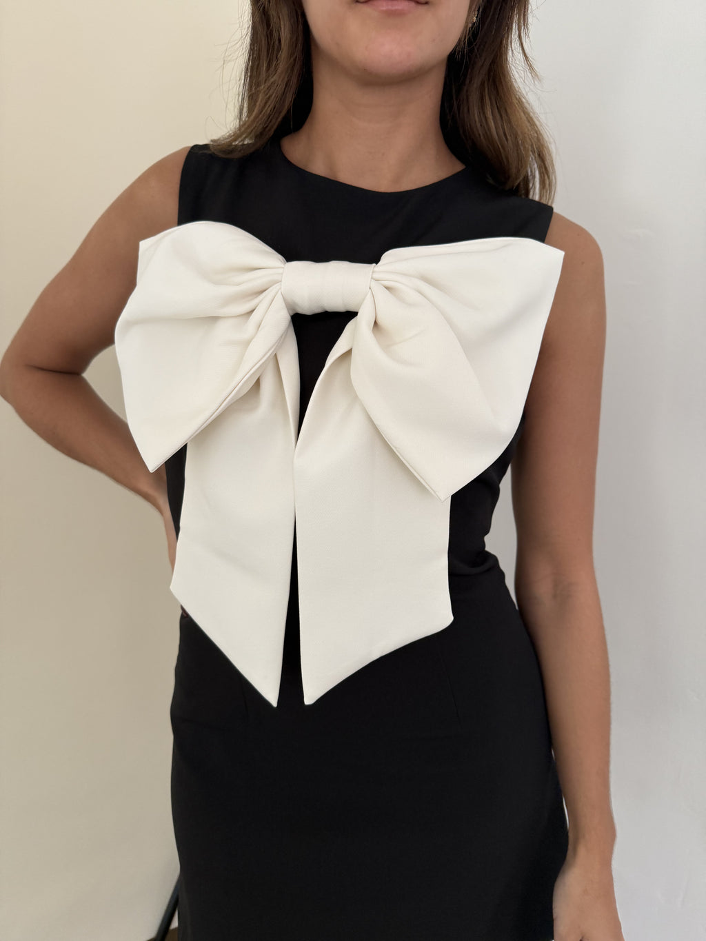 Iris Black Bow Detail Sleeveless Mini Dress (M)