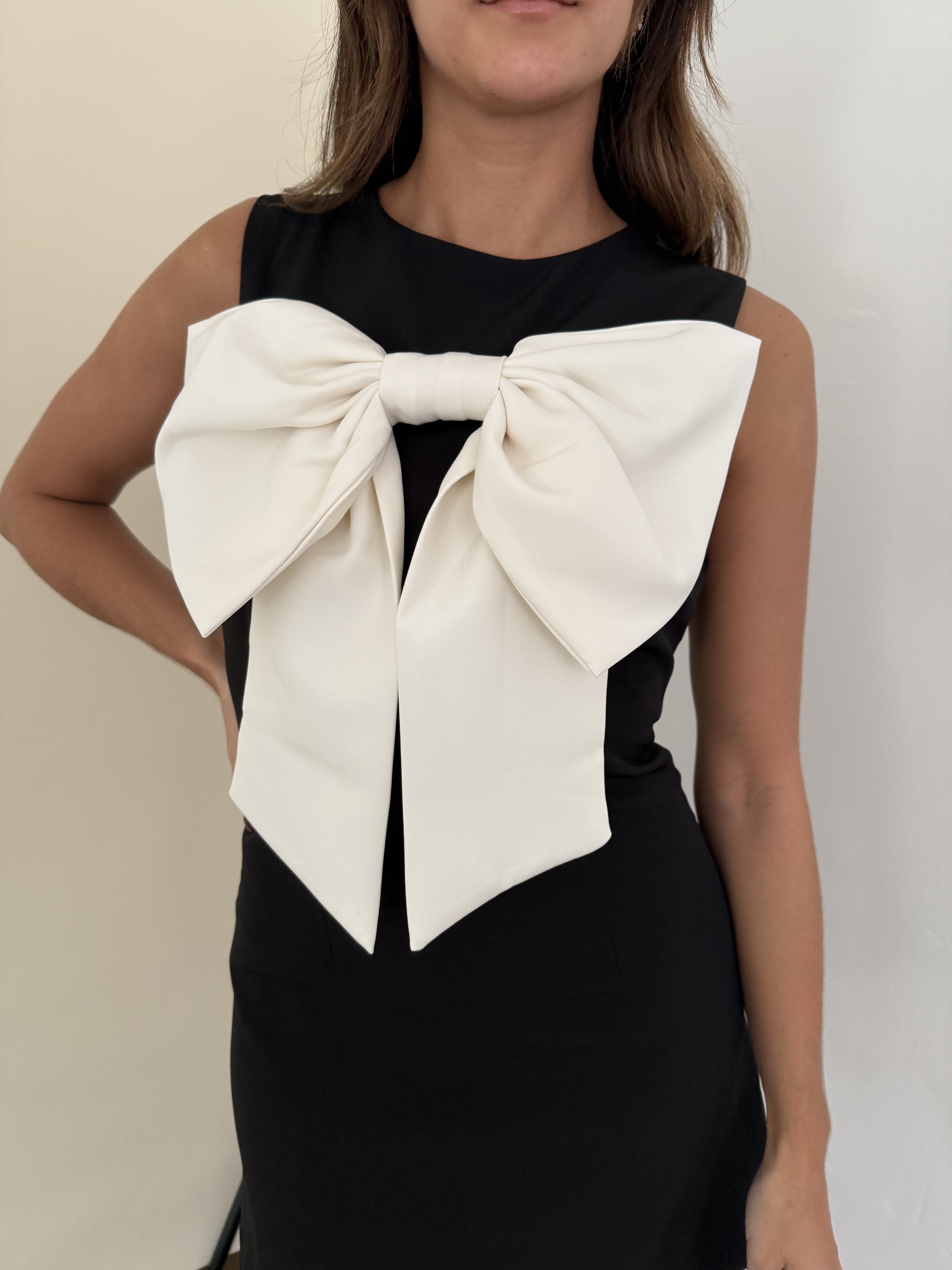 Iris Black Bow Detail Sleeveless Mini Dress (M)