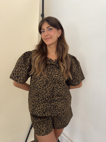 Things Between Izzy Leopard Print Cotton Tie Top (S)
