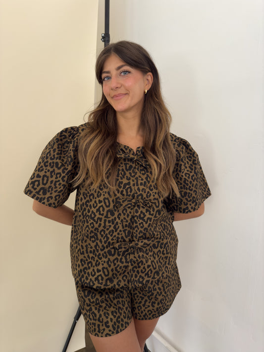 Things Between Izzy Leopard Print Cotton Tie Top (S)