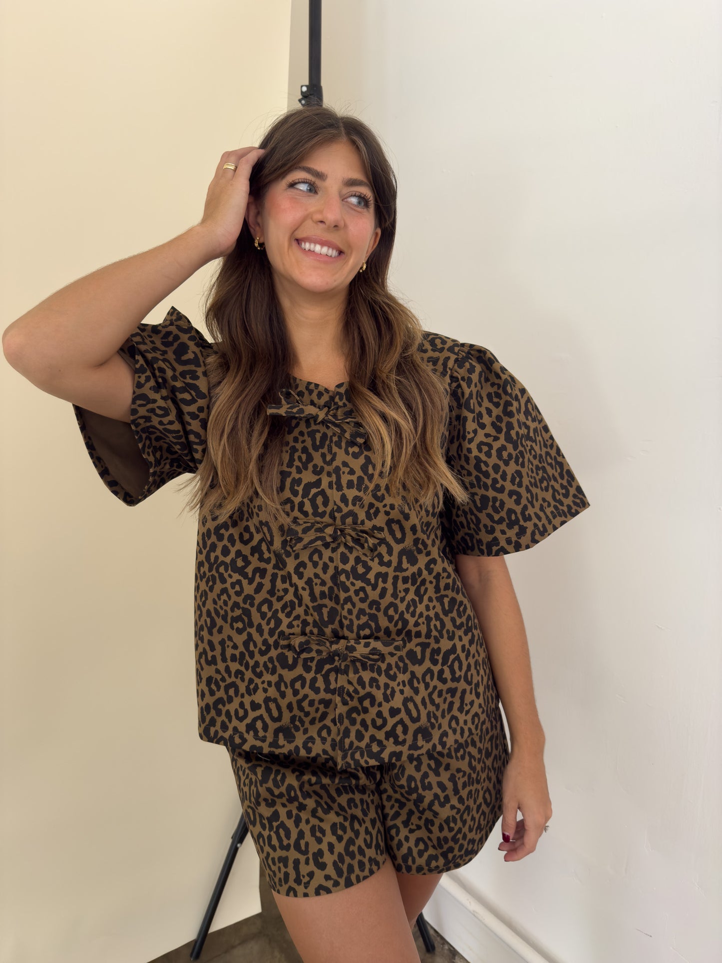 Things Between Izzy Leopard Print Cotton Tie Top (S)