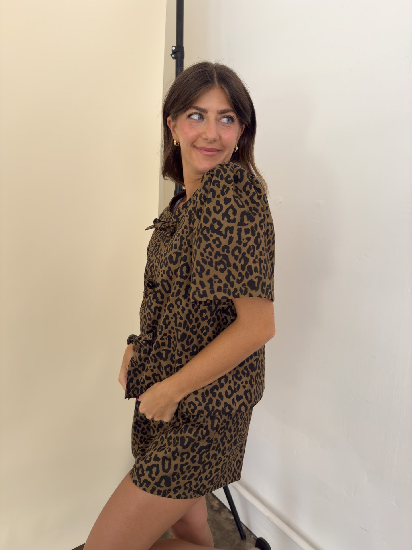 Things Between Izzy Leopard Print Cotton Tie Top (S)