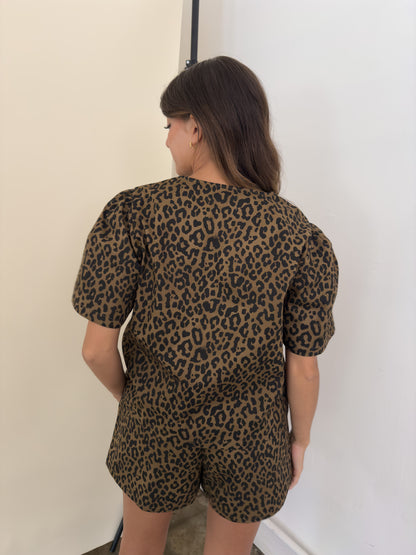 Things Between Izzy Leopard Print Cotton Tie Top (S)