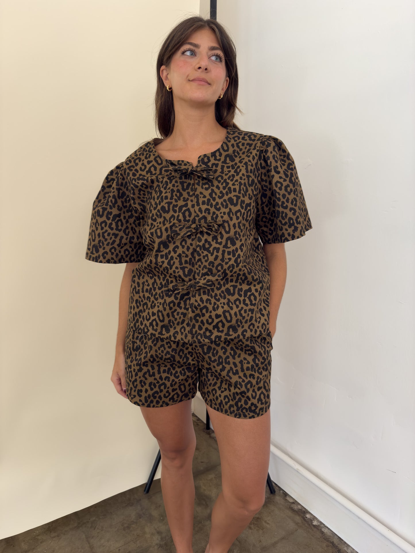 Things Between Izzy Leopard Print Cotton Shorts