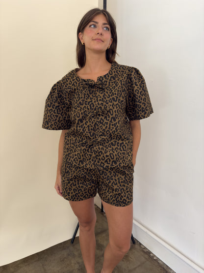 Things Between Izzy Leopard Print Cotton Shorts