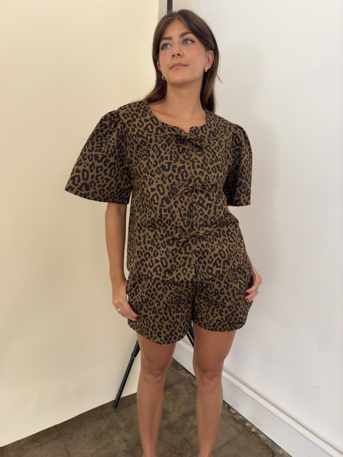 Things Between Izzy Leopard Print Cotton Shorts