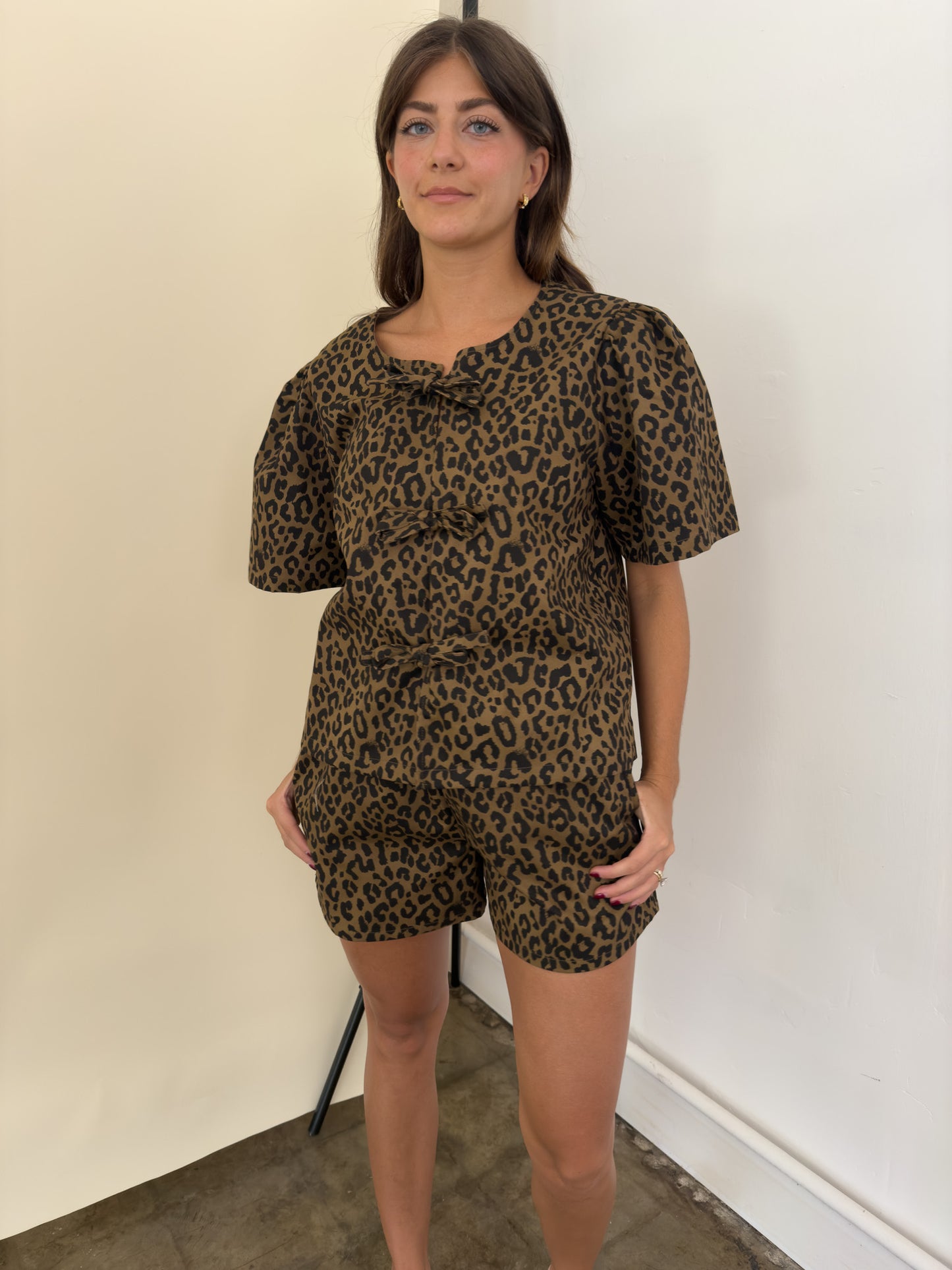 Things Between Izzy Leopard Print Cotton Shorts