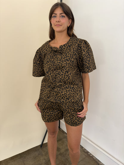 Things Between Izzy Leopard Print Cotton Shorts