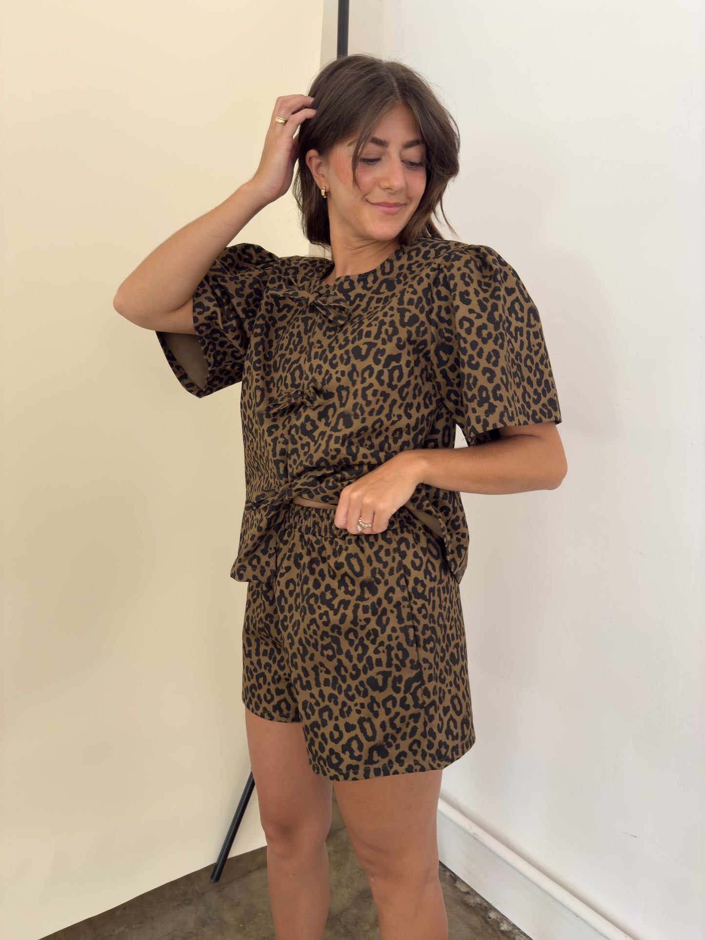 Things Between Izzy Leopard Print Cotton Shorts