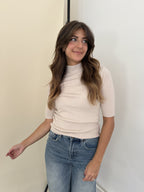 Molly Bracken Iman Beige Ribbed Knit Top