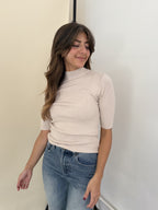 Molly Bracken Iman Beige Ribbed Knit Top
