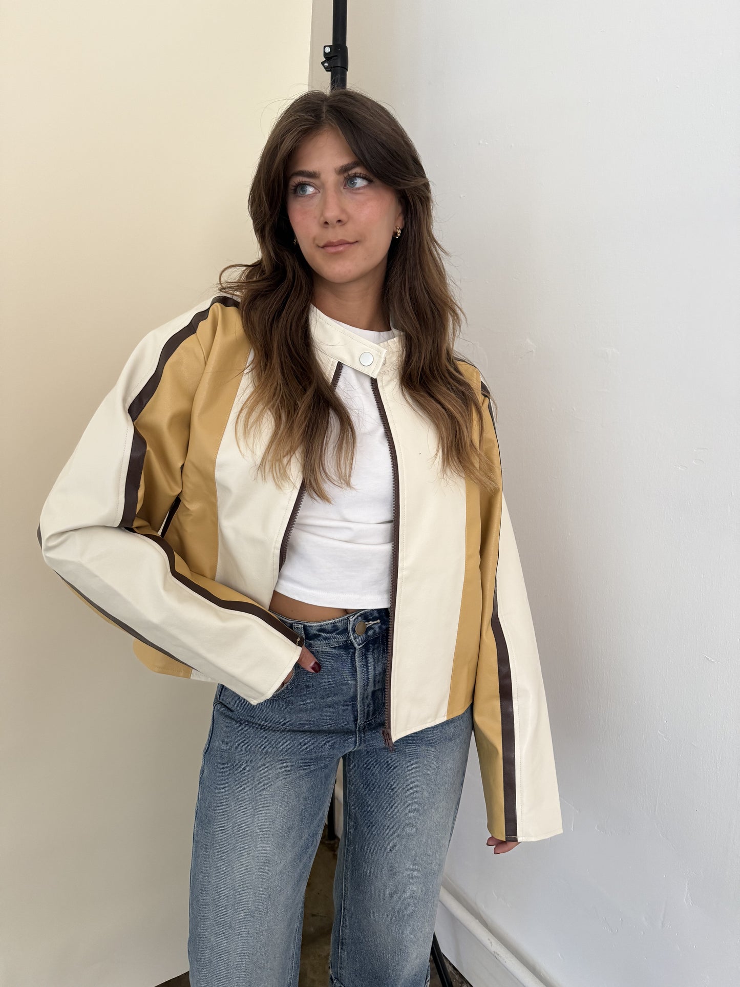 Needii Ivy Mustard Faux Leather Biker Jacket