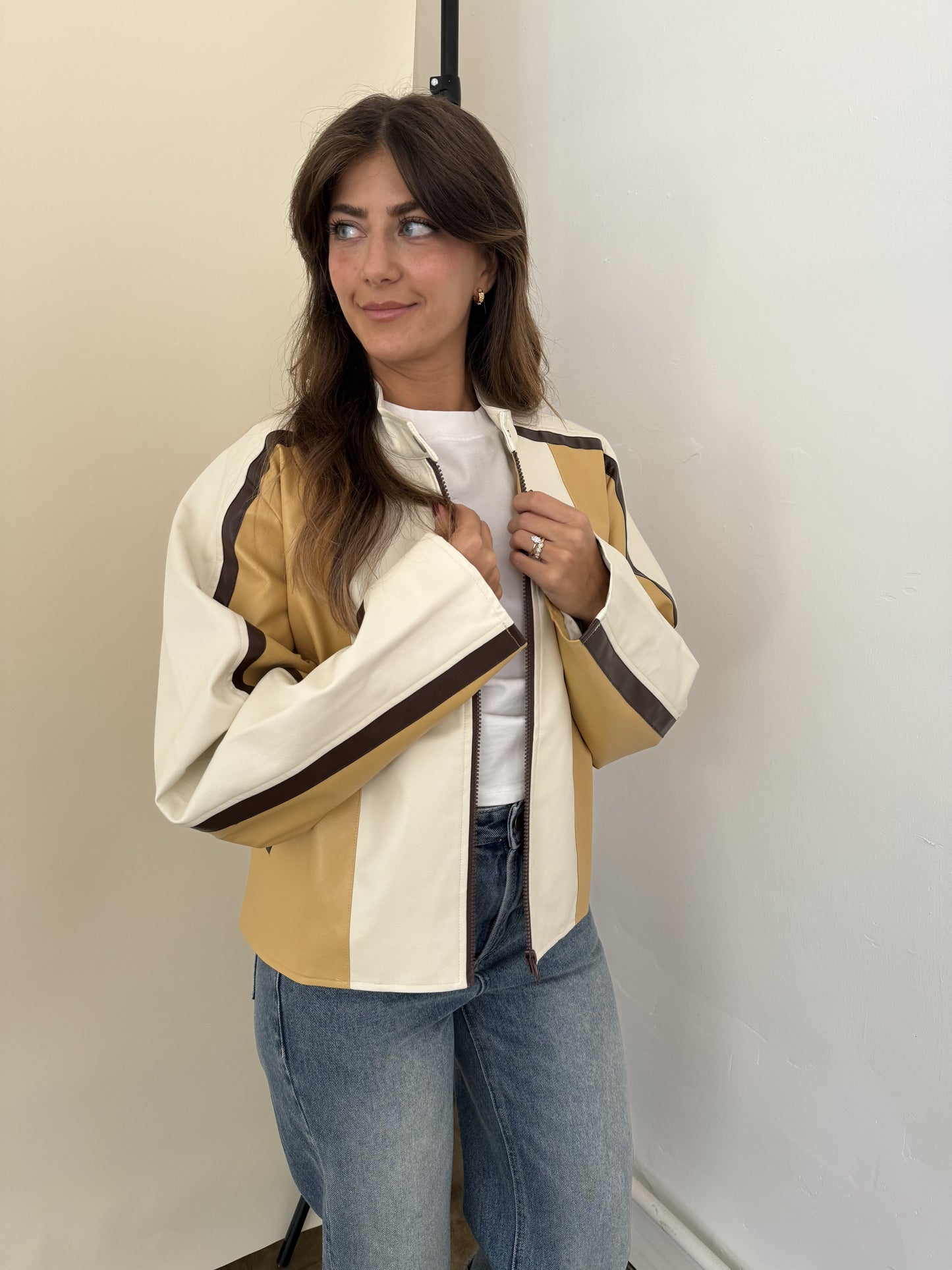 Needii Ivy Mustard Faux Leather Biker Jacket