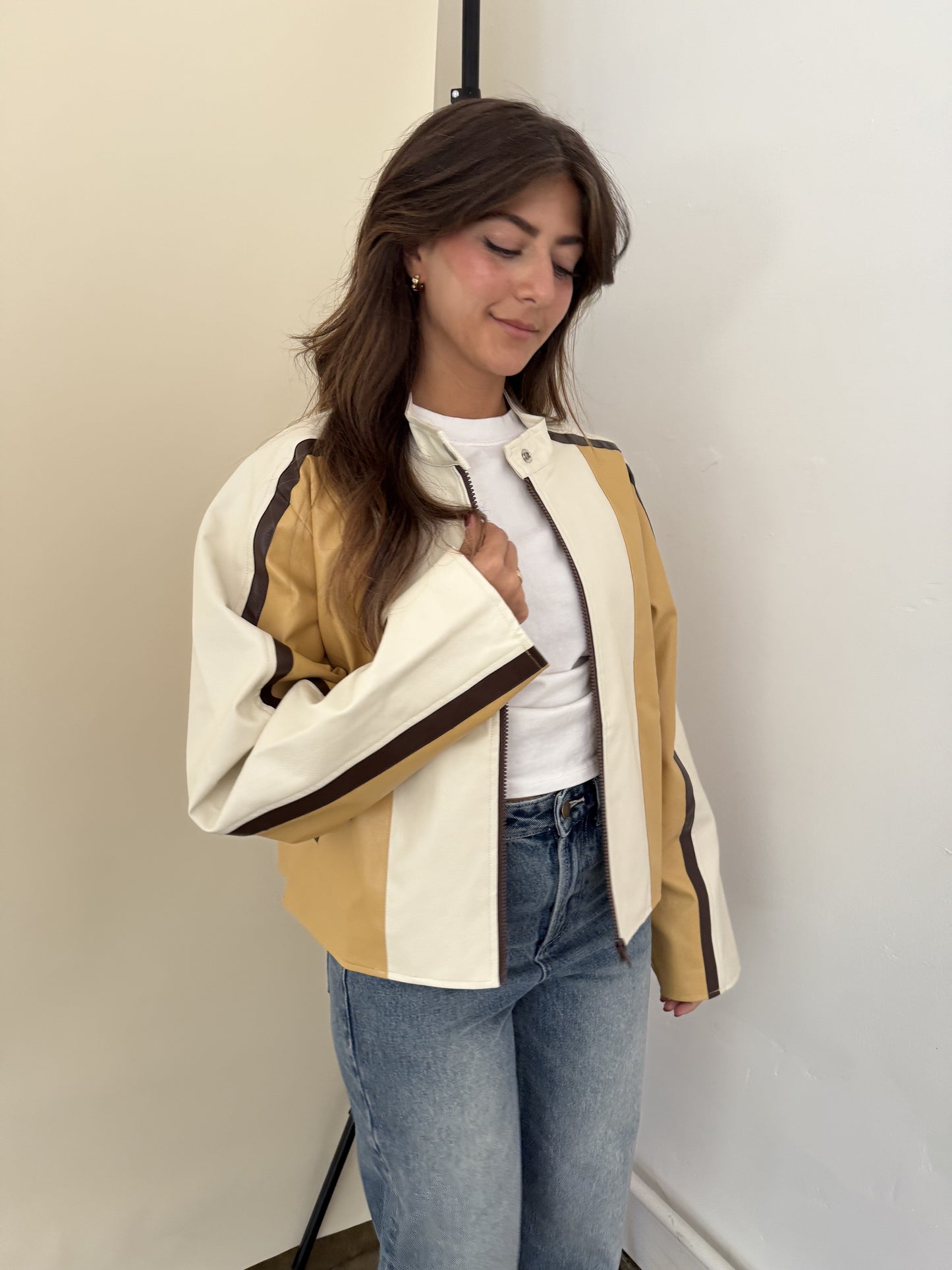 Needii Ivy Mustard Faux Leather Biker Jacket