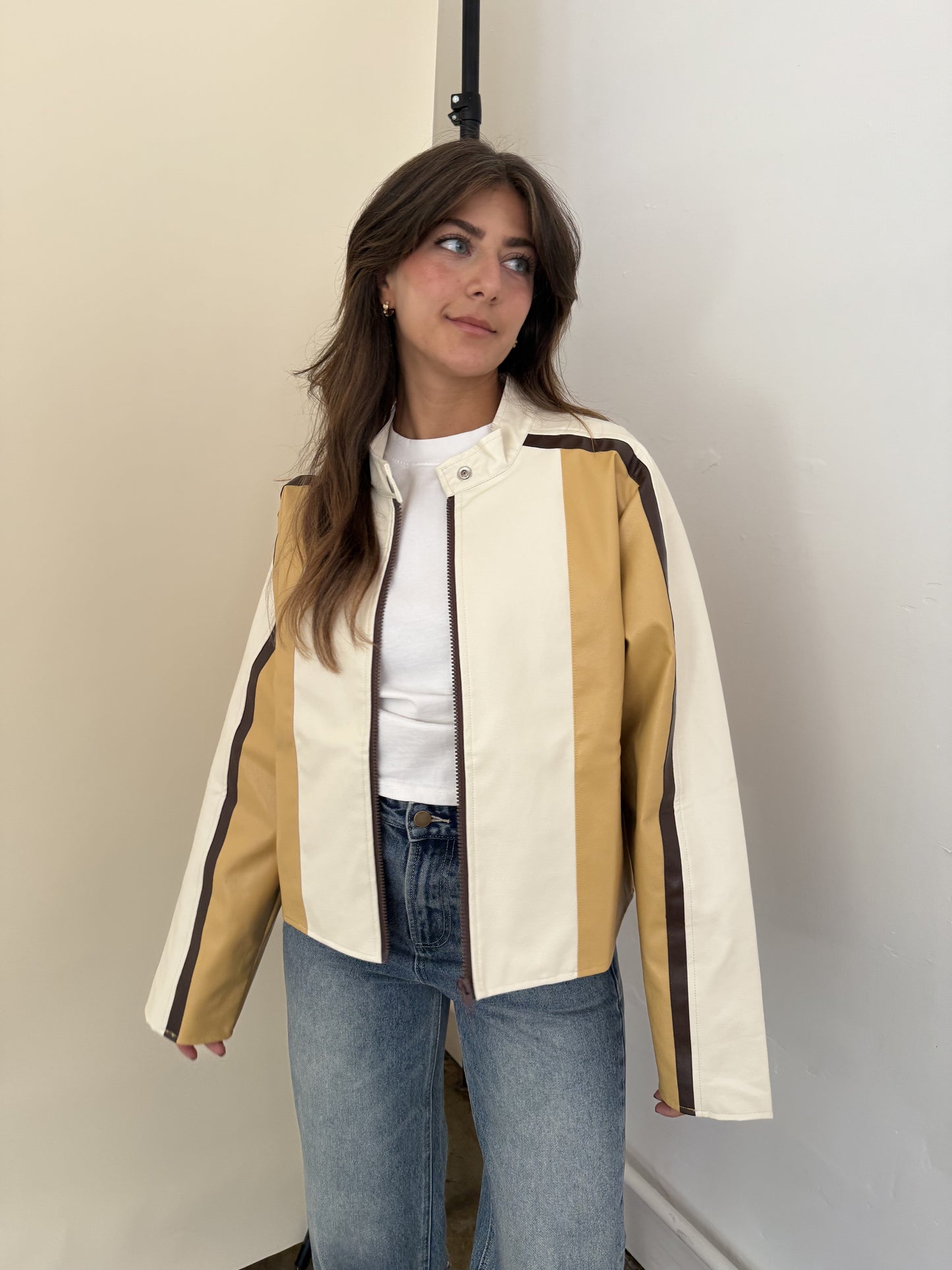 Needii Ivy Mustard Faux Leather Biker Jacket