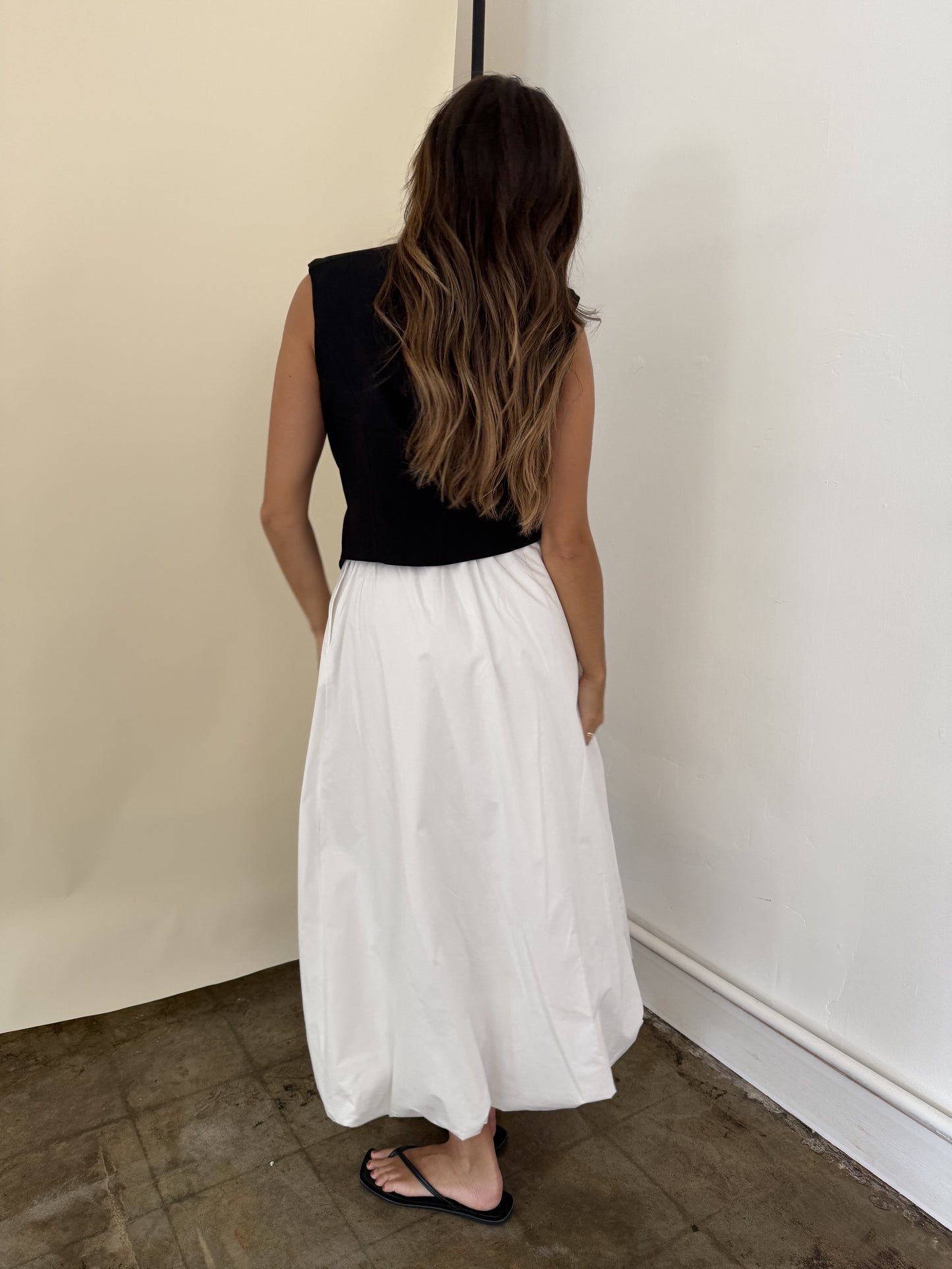 Miou Muse Ingrid White Bubble Hem Midi Skirt