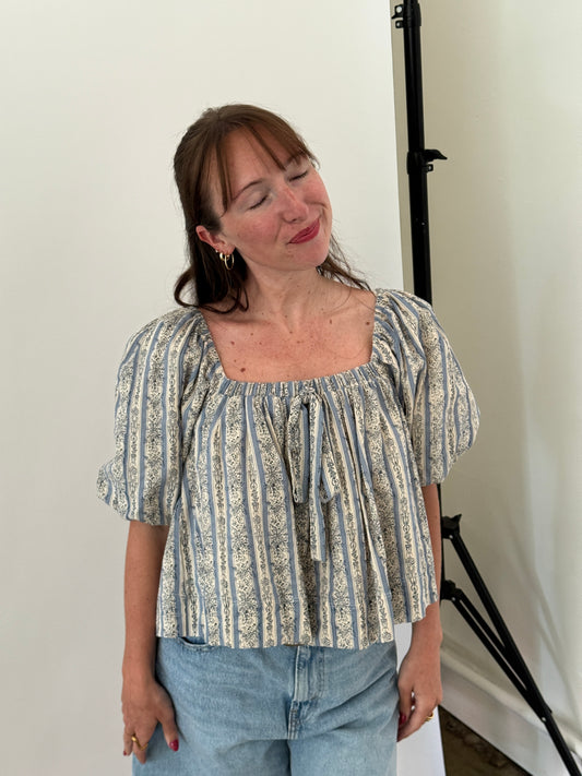Aureum Lakeland Floral Striped Peasant Top
